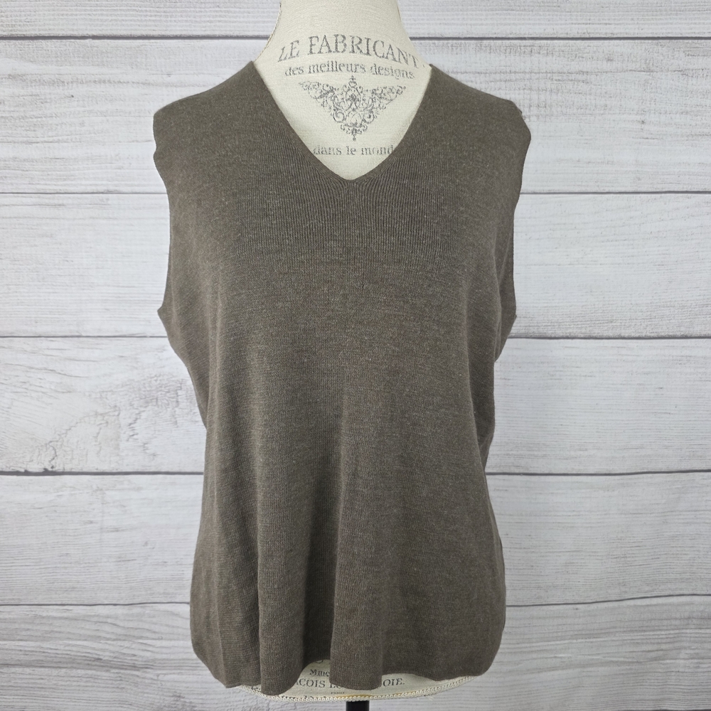 Nordstrom Women's Taupe Wool Blend V-neck Sleeveless Blouse